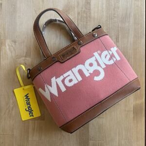 Wrangler Canvas Mini Top Handle Pink Brown Crossbody Strap Tote Bag WG142-2005PK